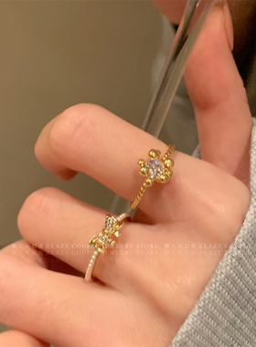 精致叠戴戒指女小众轻奢设计感花朵锆石蝴蝶结珍珠温柔气质指环潮