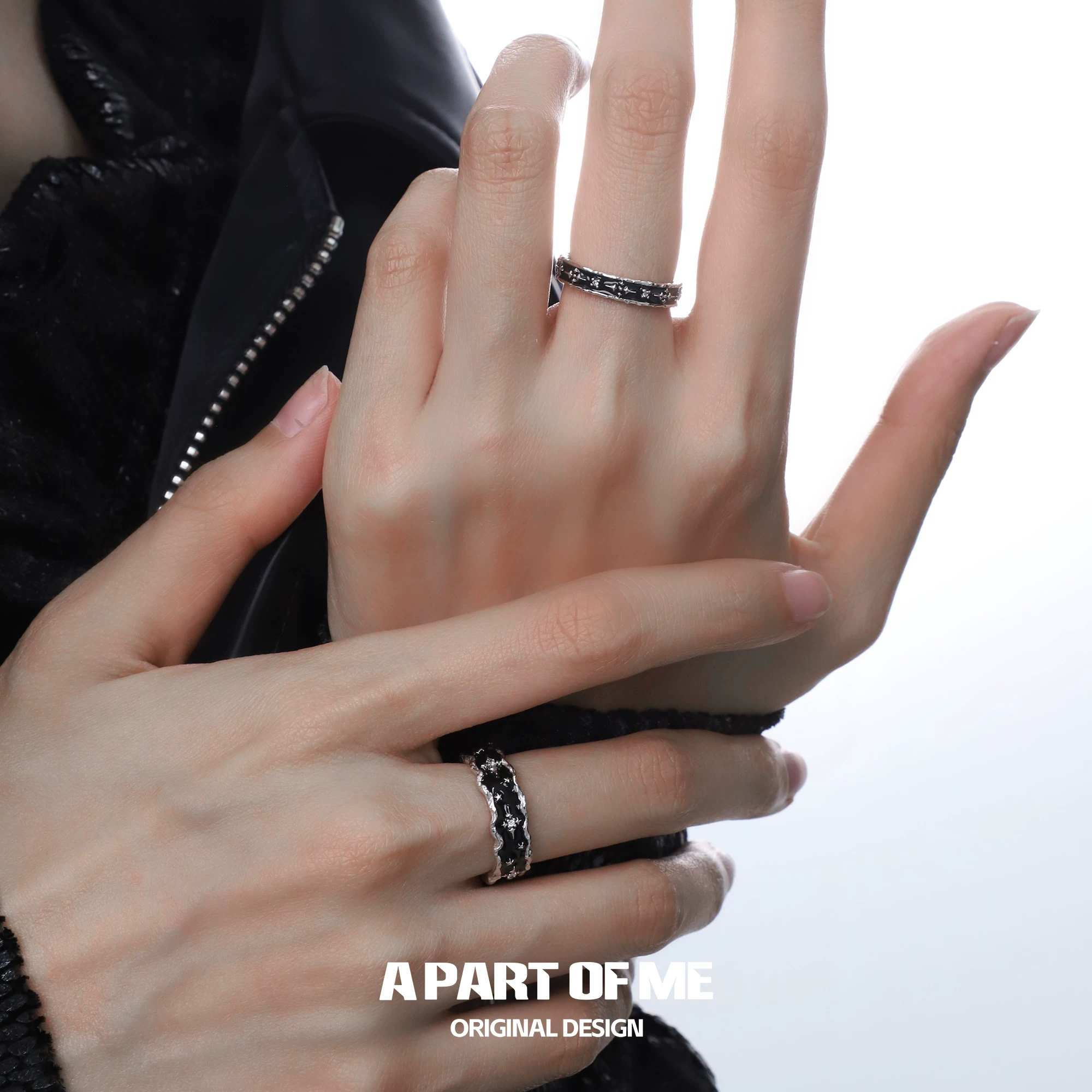 Small design black ring, silver 925 sample, high-quality style, for beloved
