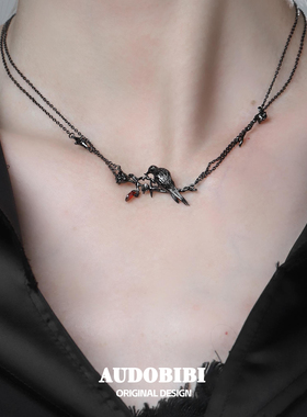 925纯银不掉色乌鸦项链原创小众设计玫瑰双层高级感暗黑风锁骨链