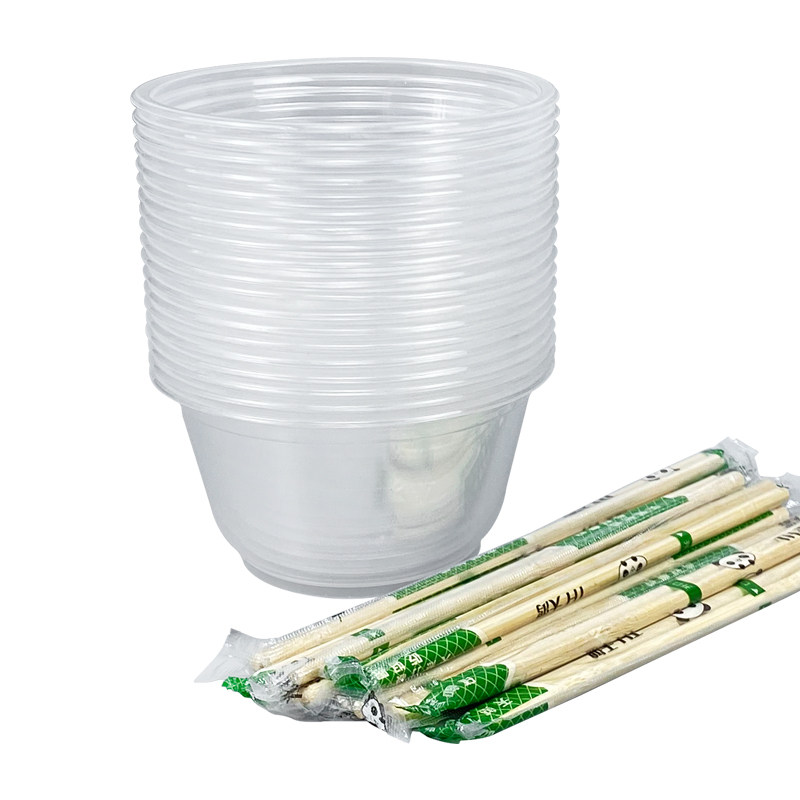 一次性碗筷塑料碗圆形打包盒汤碗酒席餐具餐盒带盖整箱食品级饭盒 - 图3