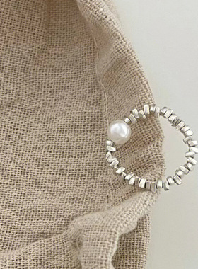 碎银子戒指S925银ins个性小众潮流手工戒指女米粒弹力绳戒指