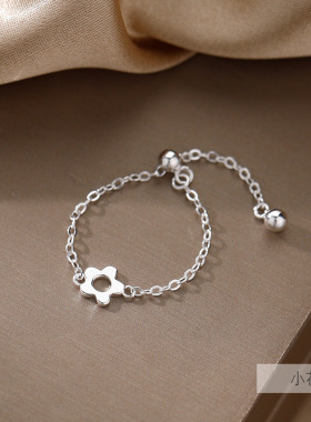 S925纯银多款花朵猪鼻子米粒抽拉戒指小众设计可调节食指戒女