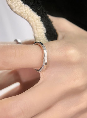 S925纯银闪砂交叉方形戒指冷淡风2023年新款潮新款小众氛围感