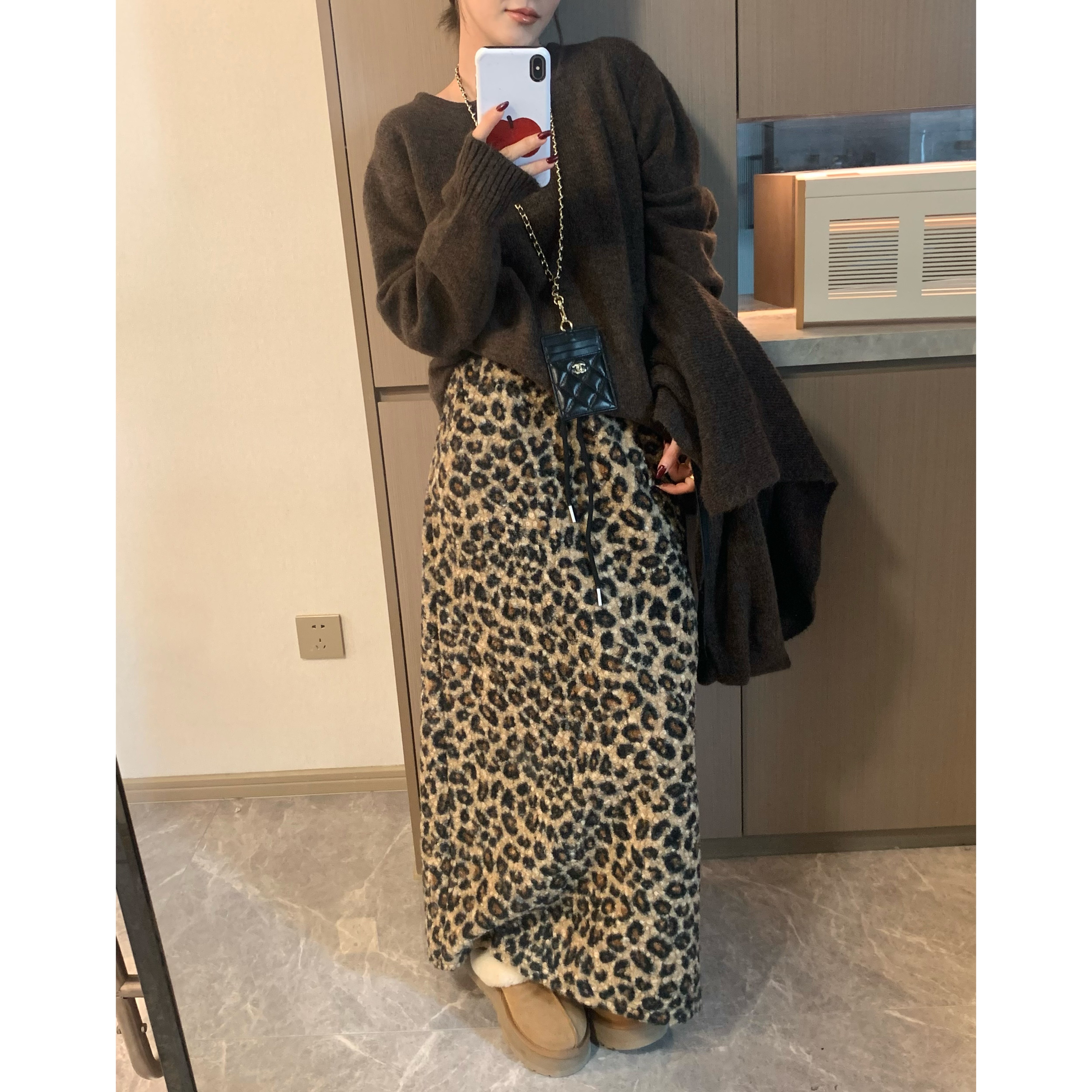 [香蕉派派]自留美拉德穿搭时髦圈圈绒长款开叉休闲豹纹裙女保暖,淘宝优惠券,粉丝福利购,淘宝优惠卷