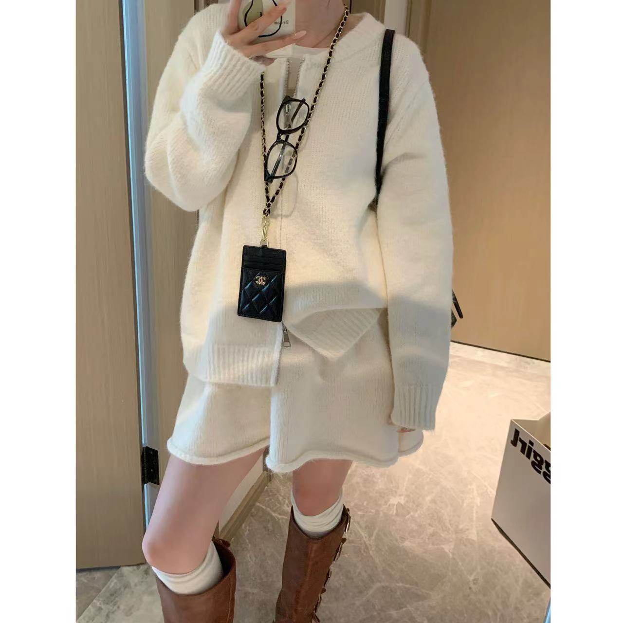 [香蕉派派]格雷系~双拉链毛衣短裙套装女秋新款气质温柔两件套,淘宝优惠券,粉丝福利购,淘宝优惠卷