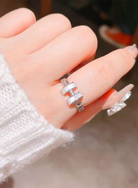 【品质款】高保色精致抛光面贝母锆石戒指 女韩版高级感开口戒指