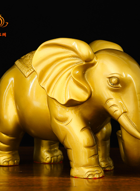铜象摆件一对纯黄铜吸水大象客厅