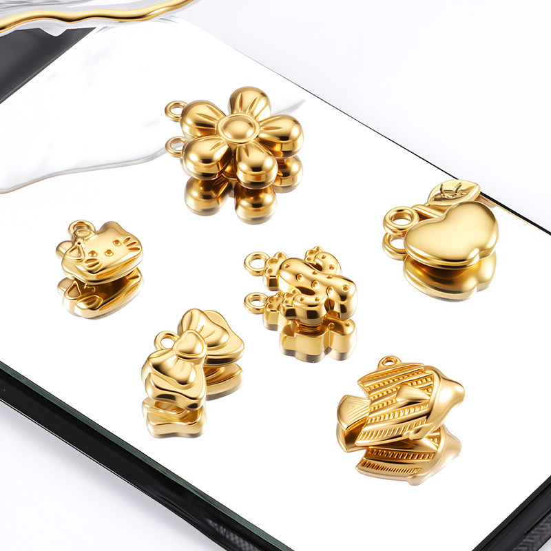 钛钢KT猫吊坠饰品diy项链手链配饰18k金色苹果吊饰百搭蝴蝶结配件,淘宝优惠券,粉丝福利购,淘宝优惠卷