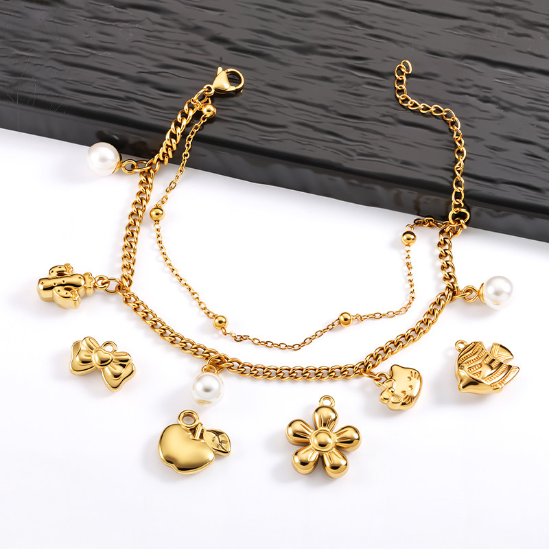 钛钢KT猫吊坠饰品diy项链手链配饰18k金色苹果吊饰百搭蝴蝶结配件,淘宝优惠券,粉丝福利购,淘宝优惠卷