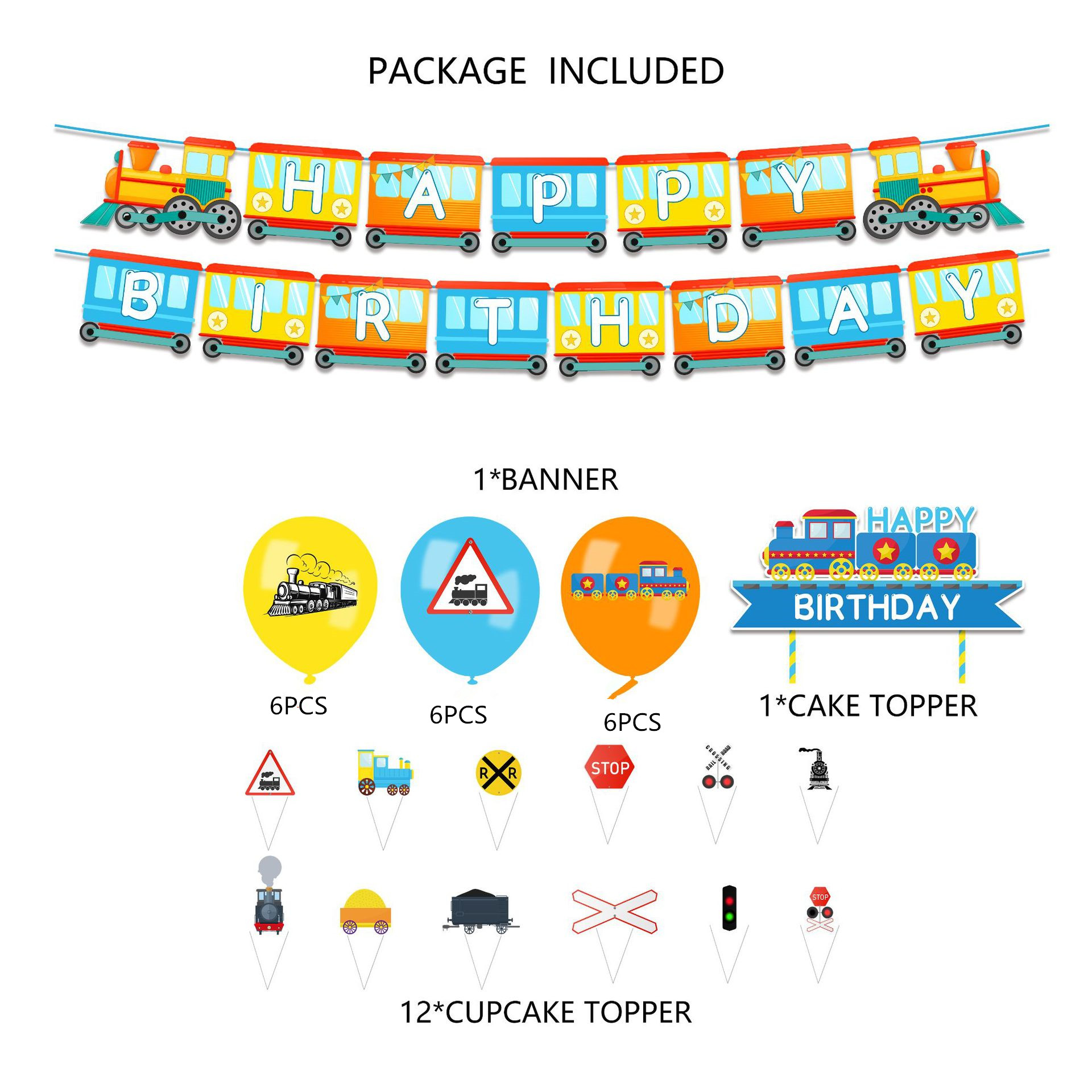 跨境生日装饰道具2022新款火车主题派对蛋糕摆件生日气球套装 - 图0