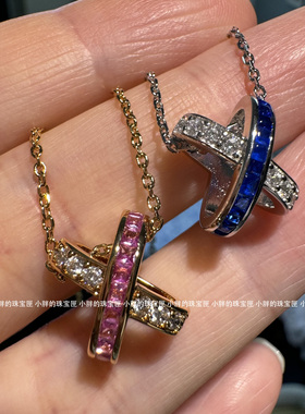 高贵蓝宝显白贵气X形项链