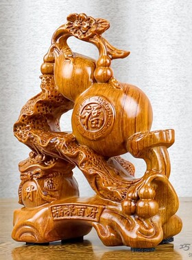 花梨实木雕刻葫芦白菜摆件装饰品