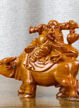 黑檀木雕骑牛弥勒佛像花梨摆件