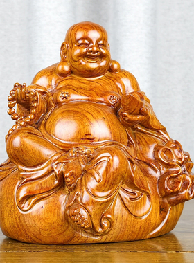 花梨木雕刻弥勒佛像摆件布袋大肚笑佛家居客厅装饰实木工艺品送礼
