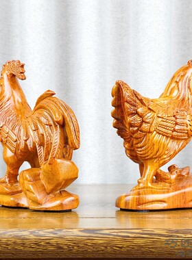 黑檀木雕大公鸡摆件动物客厅