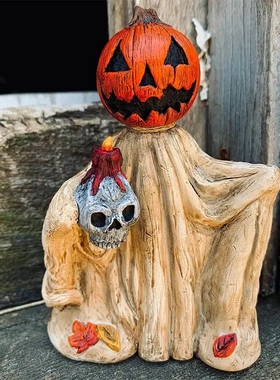 万圣节爆品 树脂工艺品南瓜头斗篷巫师 居家装饰玄关桌面摆件