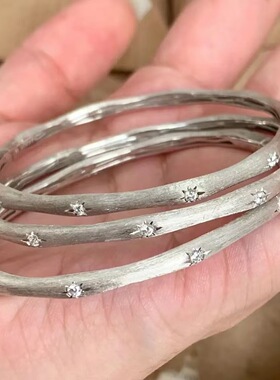 2025年新款爆款金色拉丝太阳花手镯中古叠戴微镶锆石手饰送礼物