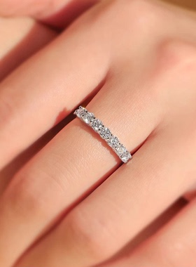 简约经典仿莫桑石排钻戒指女时尚气质叠戴百搭七钻活口可调节指环