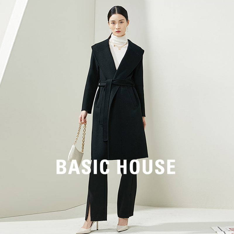 Basic House/百家好女高端双面羊绒大衣女中长款气质羊毛呢外套