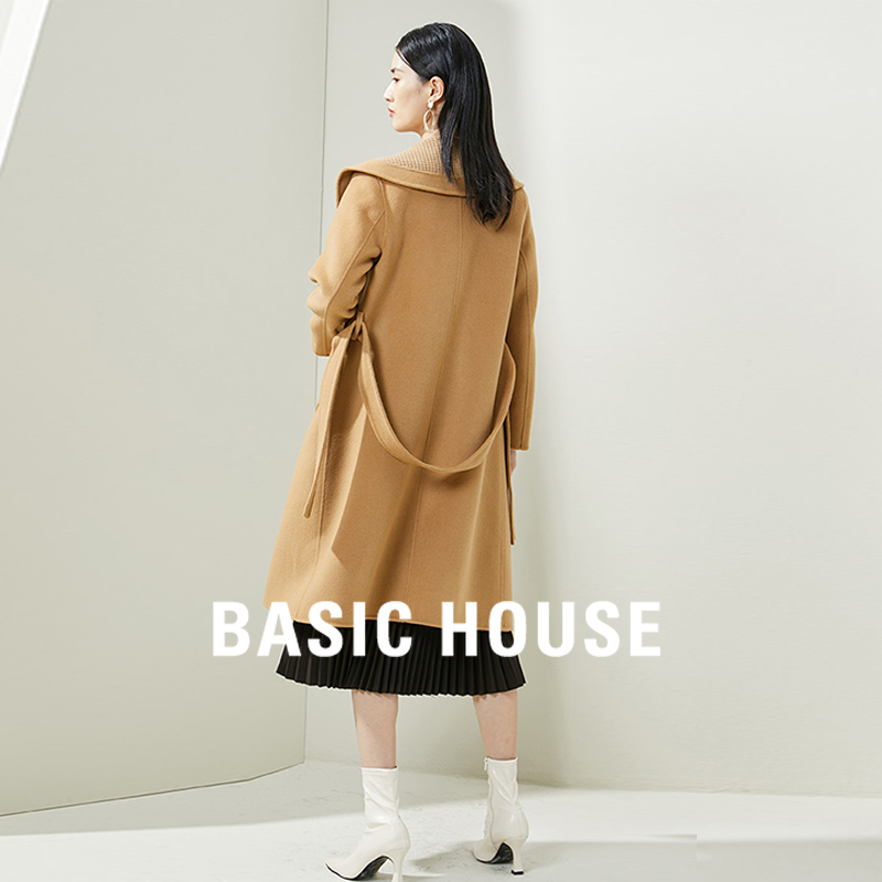 Basic House/百家好女高端双面羊绒大衣女中长款气质羊毛呢外套