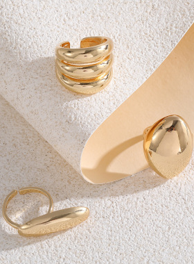 跨境爆款轻奢风合金戒指套装女几何形开口光面大小交叉戒指女饰品