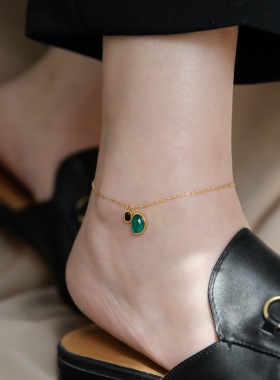 2025年新款镀18K金绿黑玛瑙石钛钢脚链女高级感设计小众不掉色