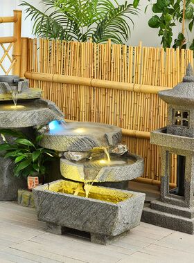 简约创意流水石磨摆件中式庭院鱼池客厅家居喷泉办公室水系景观