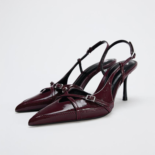 ZA new stiletto heel pointed toe buckle strap Mule shoes