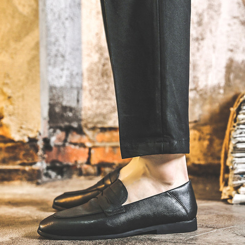 休闲小皮鞋男2026新款真皮英伦风一脚蹬男款豆豆鞋软底透气乐福鞋 - 图1