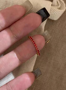 新中式中古红色极细小排钻戒指轻奢简约时尚气质高级感