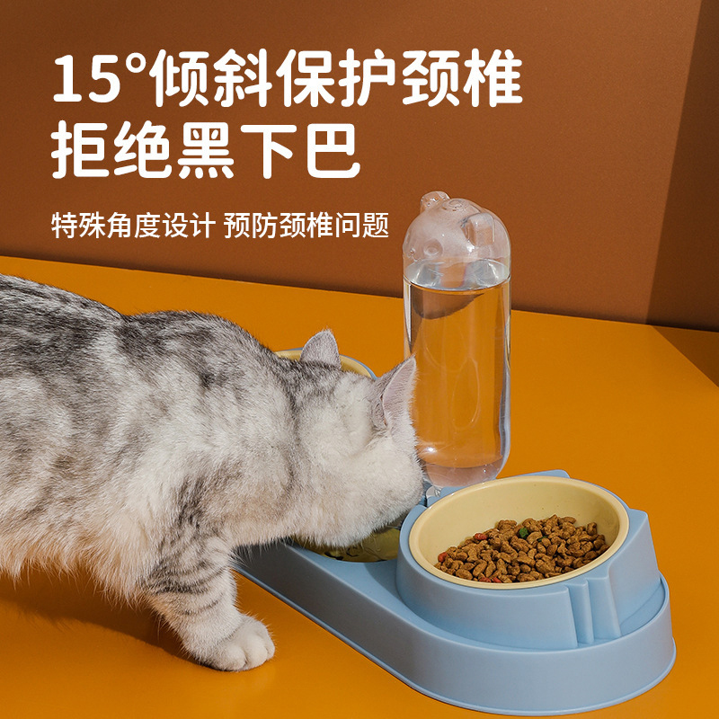 宠物碗自动饮水吃饭一体猫碗防打翻狗食盆喂食双碗宠物猫咪护颈碗