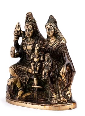 印度国际直邮手工制作黄铜湿婆家族雕像6.5英寸 和谐幸福