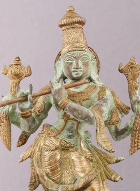 印度空运Krishna Roopam Vishnu克里希那毗湿奴神铜雕塑 喷砂处理