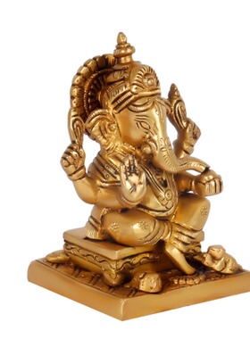 印度国际直邮手工Ganesha 象头神黄铜偶像 5.5 英寸