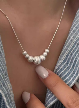 s925纯银闪丝效果磨砂球项链女in
