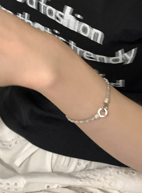 韩版新款s925纯银双环锁扣手链女