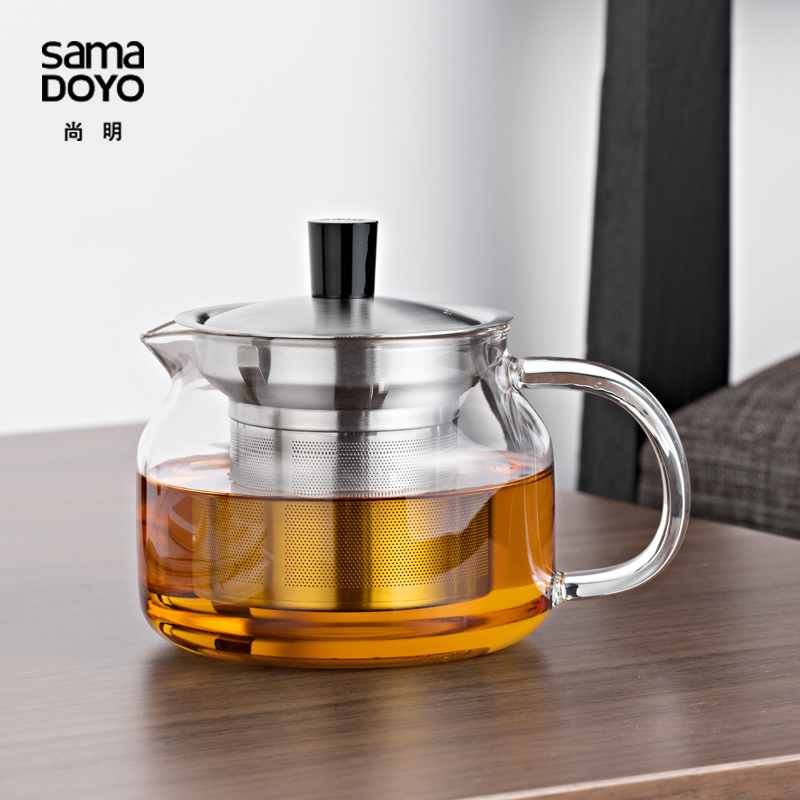 正品SAMADOYO/尚明 耐热加厚玻璃茶壶花茶壶 办公室茶壶茶杯 包邮 - 图0