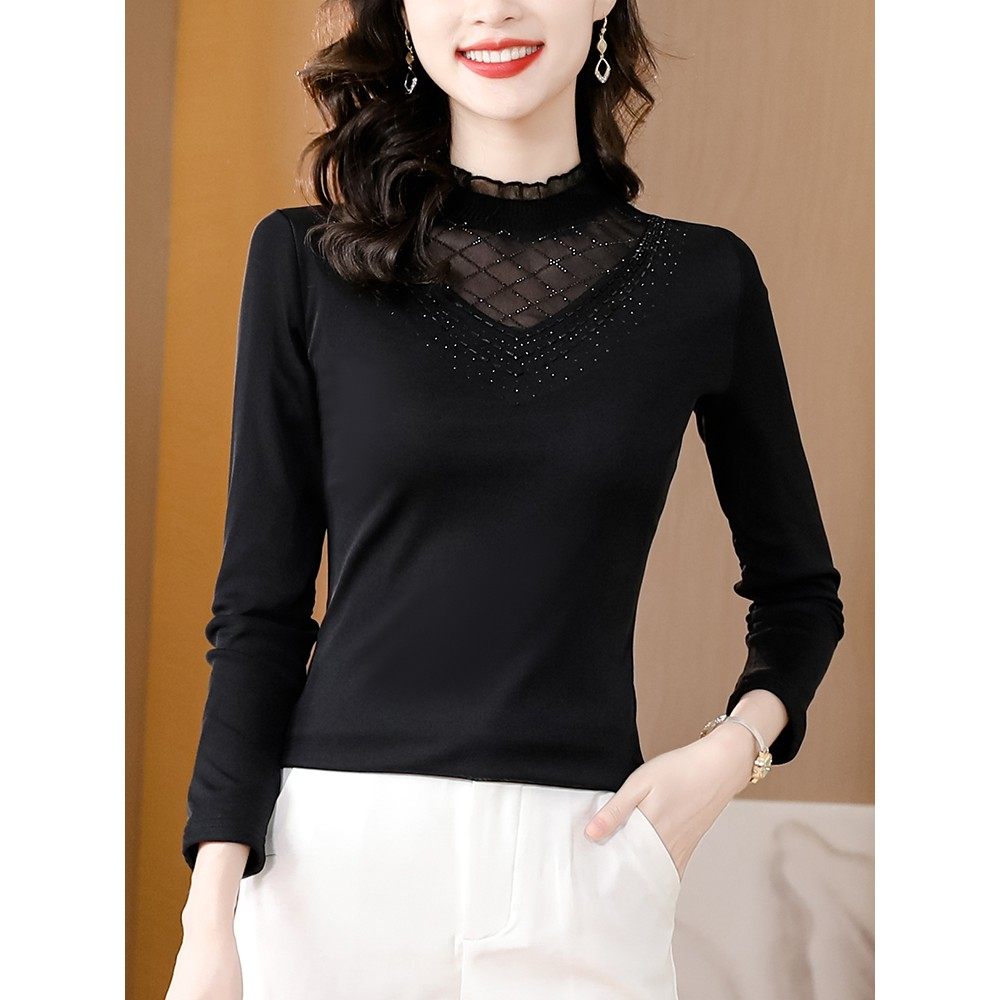 高端义乌蕾丝打底衫女秋冬加绒加厚内搭t恤2025新款妈妈网纱上衣,淘宝优惠券,粉丝福利购,淘宝优惠卷