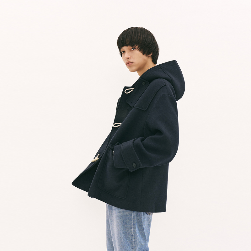 男女同款毛呢大衣 韩国正品PARTIMENTO 冬排扣连帽外套宽松大衣 - 图0