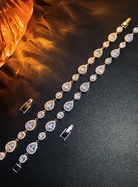 跨境爆款重工铜镀真金镶锆石手链