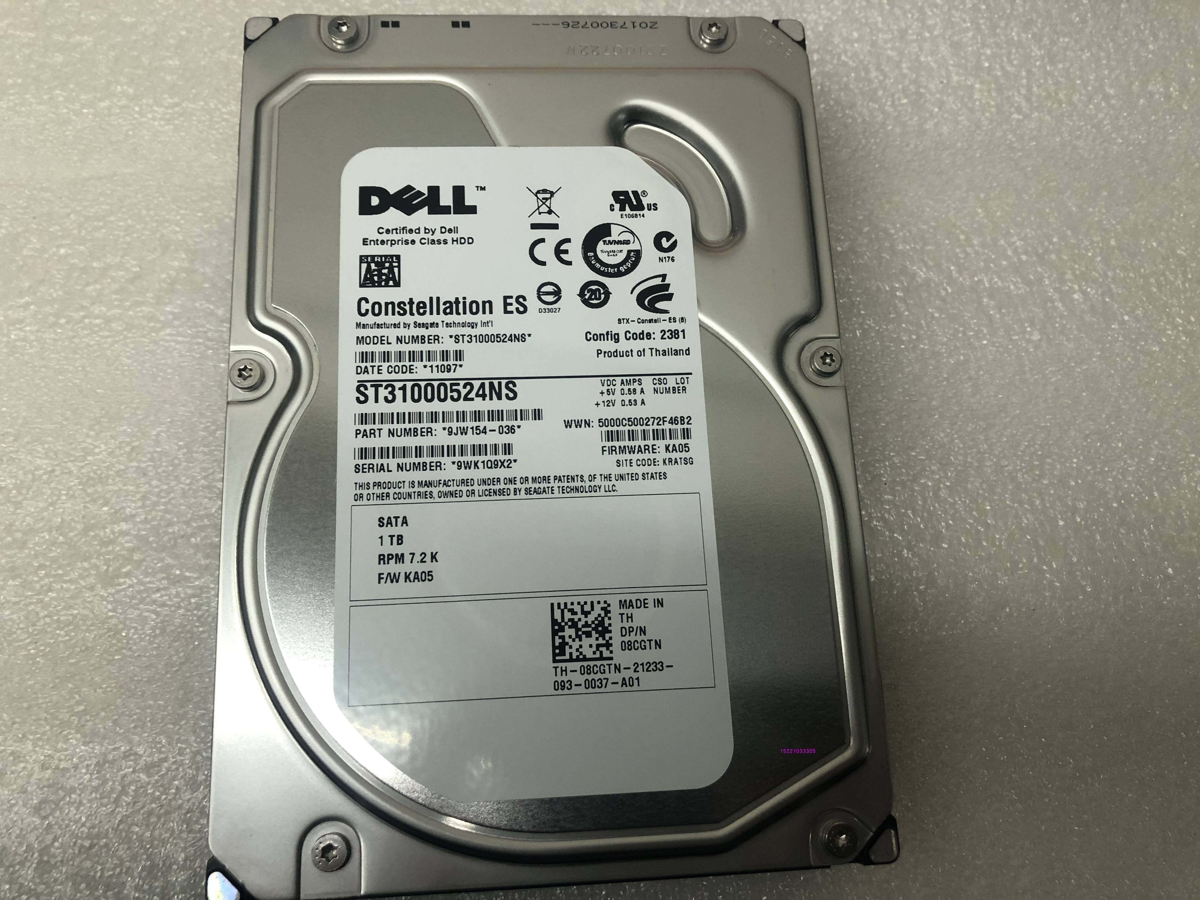 原装 DELL/戴尔 8CGTN 1T SATA 3.5寸硬盘 ST1000524NS企业级硬盘 - 图0