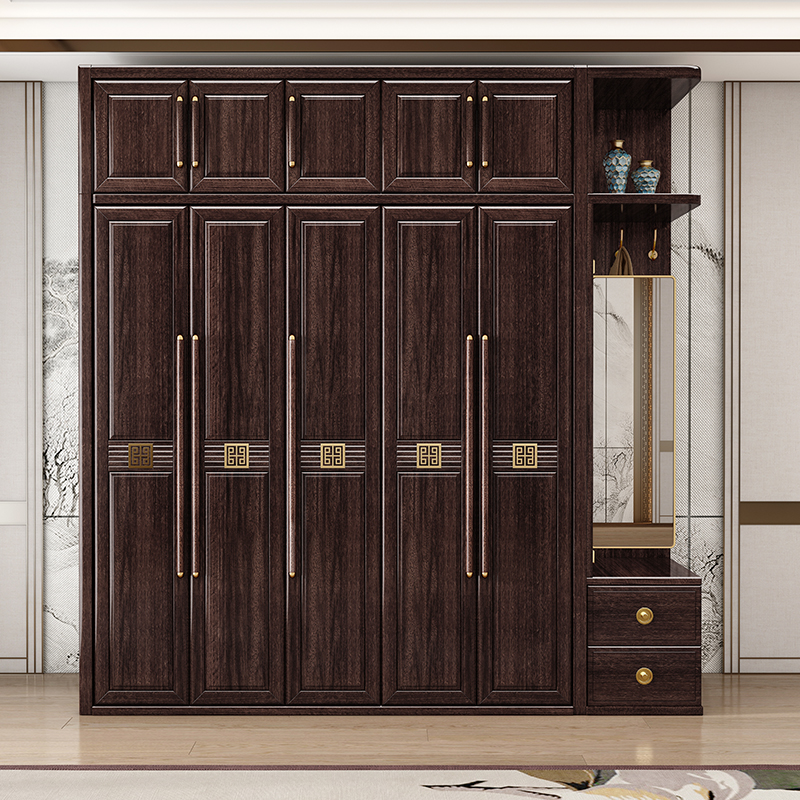 新中式乌金木实木衣柜全实木家用卧室小户型衣橱现代简约储物柜子