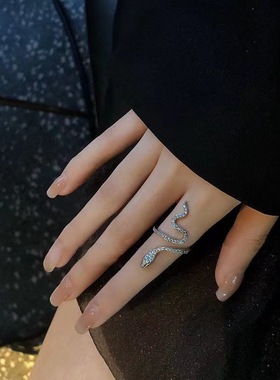 银圳s925纯银蛇形戒指女小众设计感个性开口食指戒轻奢网红ins潮