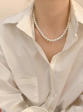 复古时尚珍珠项链女韩版冷淡风简约气质百搭珍珠颈链锁骨链女