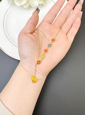 越南沙金蝶恋花锁骨链女国潮滴油