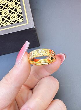 久不掉色冰沙金小众轻奢戒指