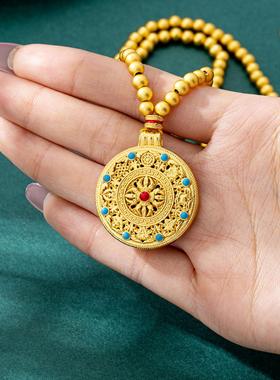 新中式吉祥八宝罗盘沙金项链