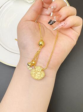 越南沙金复古钱袋流苏锁骨链