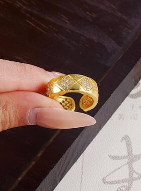 新中式越南沙金戒指轻奢仿金镶钻