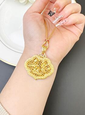 越南沙金复古莲花如意锁项链｜久